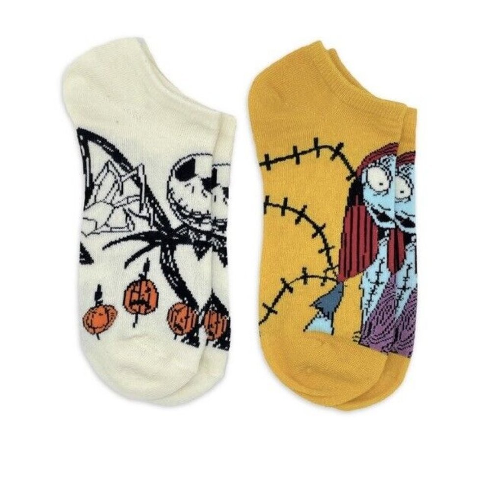 Nightmare Before Christmas Women's Halloween No-Show Socks, 2-Pack, Size 4-10